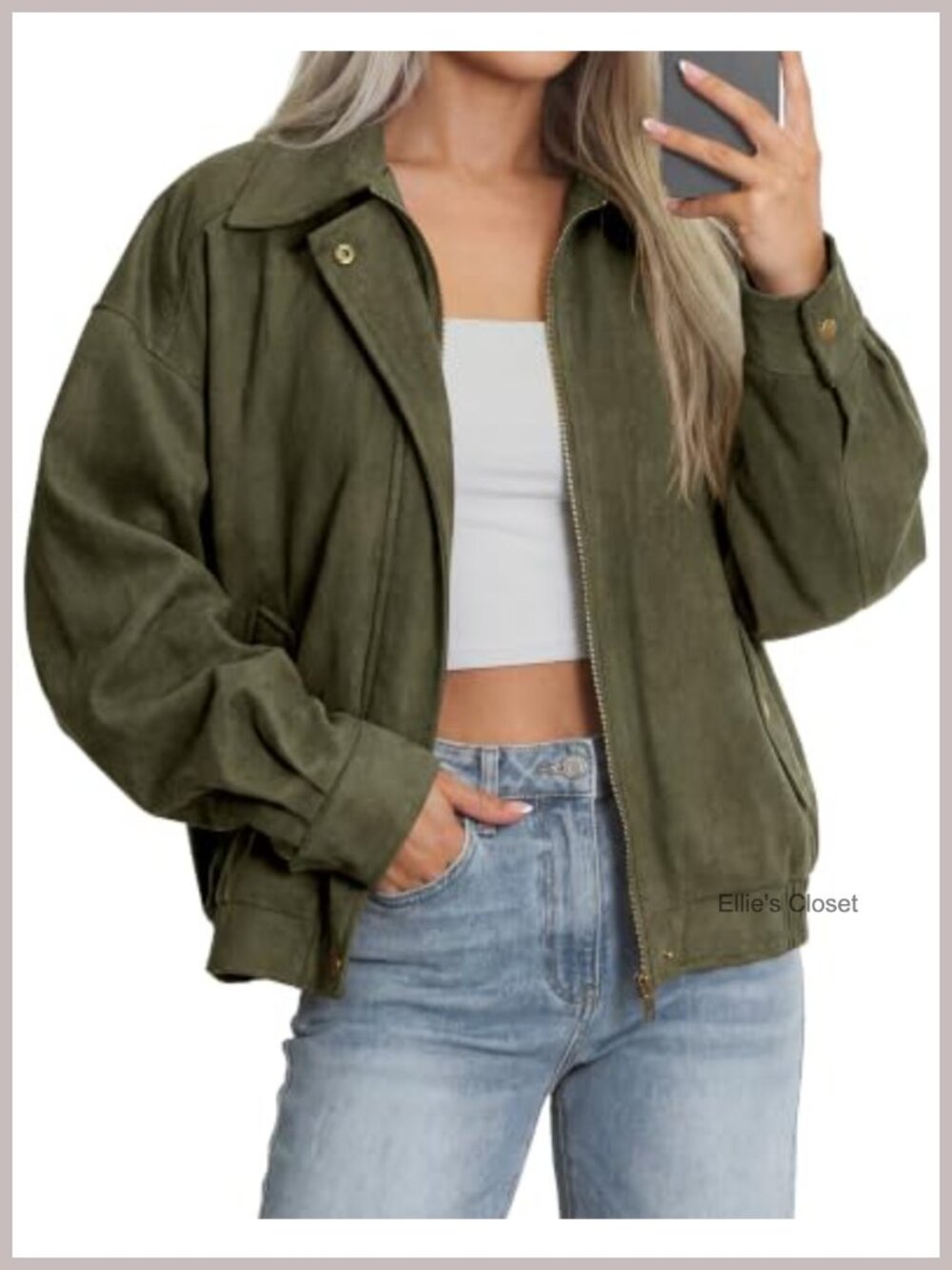 Faux Suede Bomber Jacket Long Sleeve Oversized Coat